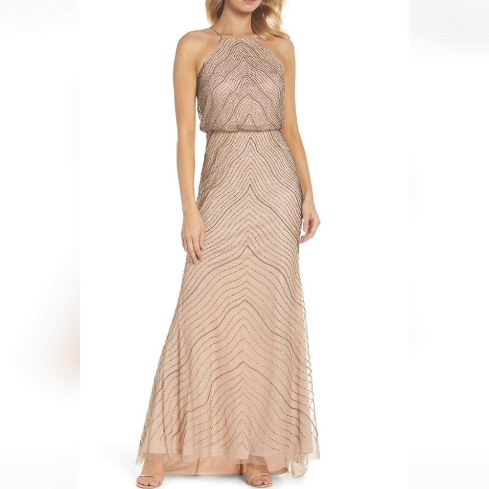 Adrianna Papell Beaded Halter Dress